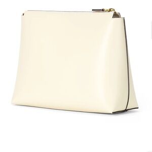 STAUD Cream Leather Zip Cosmetic Pouch